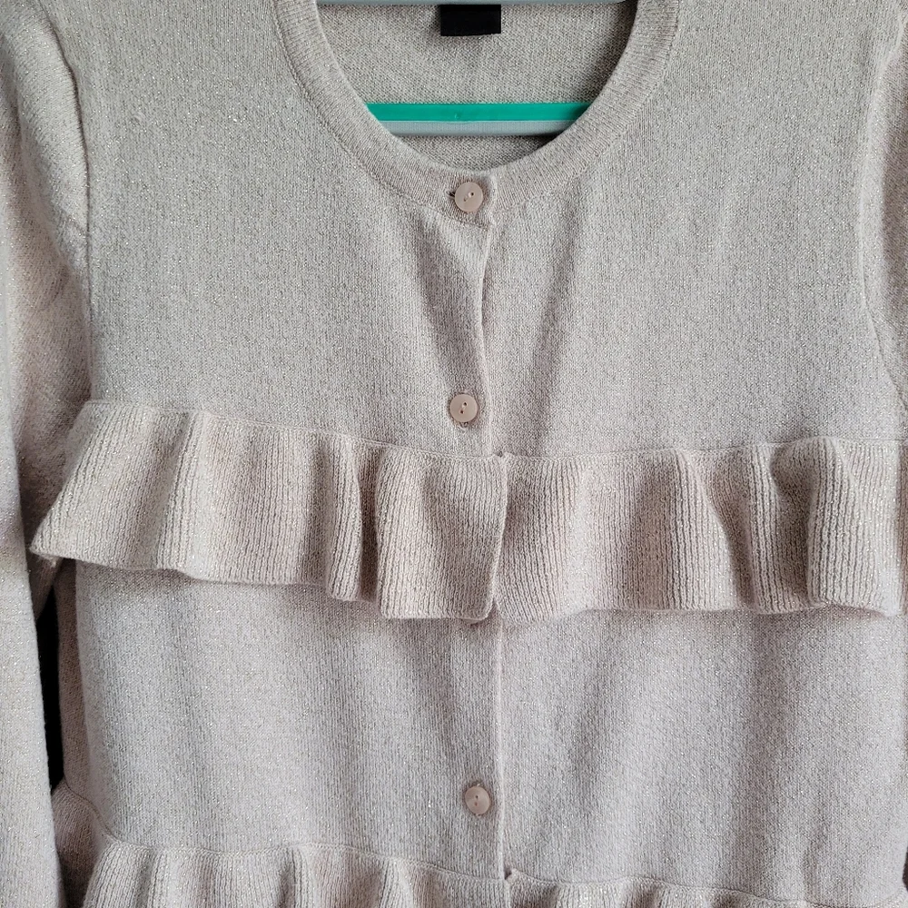 Ann Taylor palepink gold shimmer ruffle cardigan - Picture 2 of 6